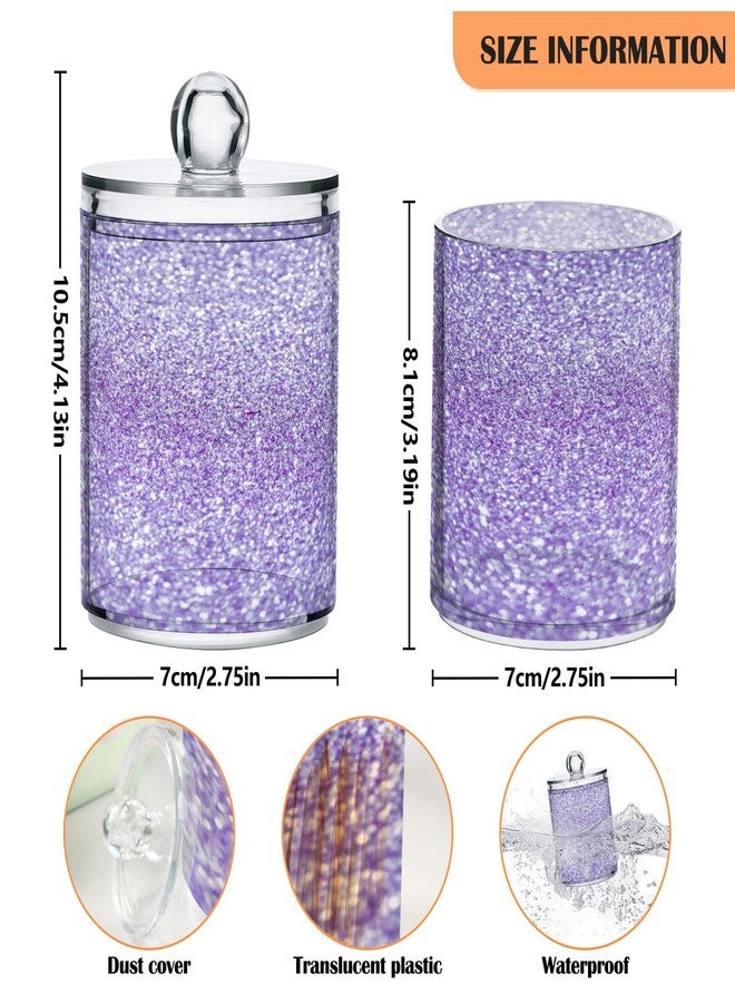 Pigsaly Purple Glitter Qtip Holder Dispenser Girly Bling Bathroom Canister Storage Organization 2 Pack Clear Plastic Apothecary Jars with Lids Vanity Makeup Organizer For Cotton Swab Ball Floss - Image 3