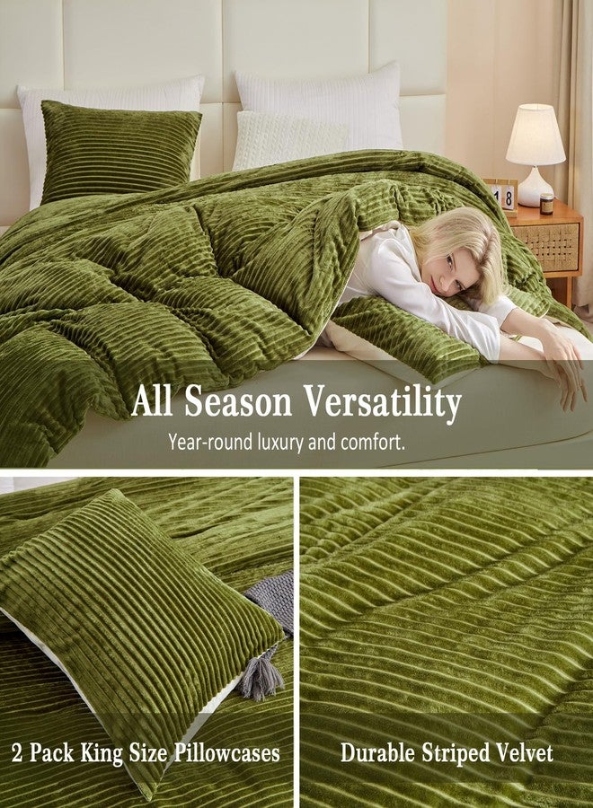 Bildenly Fluffy Velvet Comforter Set Queen 3 Pieces - Super Soft & Fuzzy Oliver Green Comforter Set for Winter Warm Fleece Bedding, 1 Luxury Cozy Faux Fur Down Alternative Comforter with 2 Pillow Cases - Image 4