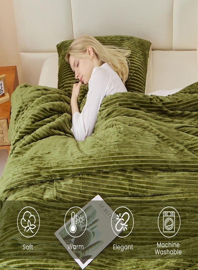Bildenly Fluffy Velvet Comforter Set Queen 3 Pieces - Super Soft & Fuzzy Oliver Green Comforter Set for Winter Warm Fleece Bedding, 1 Luxury Cozy Faux Fur Down Alternative Comforter with 2 Pillow Cases - Image 2