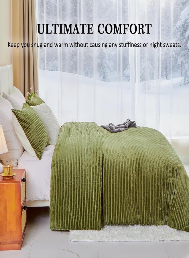 Bildenly Fluffy Velvet Comforter Set Queen 3 Pieces - Super Soft & Fuzzy Oliver Green Comforter Set for Winter Warm Fleece Bedding, 1 Luxury Cozy Faux Fur Down Alternative Comforter with 2 Pillow Cases - Image 3