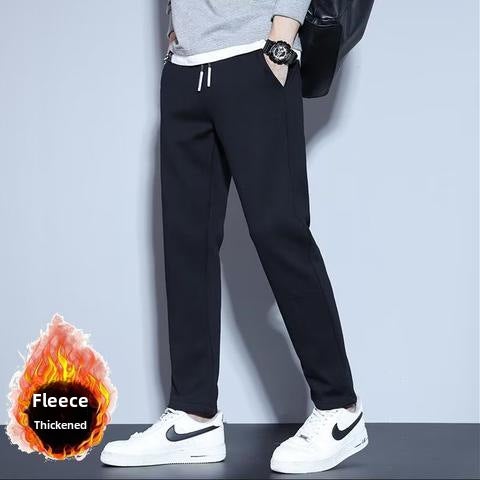 Mens Winter Fleece Lined Casual Pants Slim Fit Straight fleece-lined-pure black 
