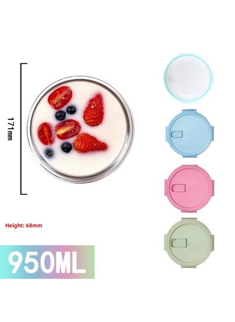 Rectangular Glass Preservation Bowl Microwave Heating Lunch Box Transparent Glass Lunch Box Round Lunch Box Glass-Specifications:Great Circle 950ML-Color:Transparent