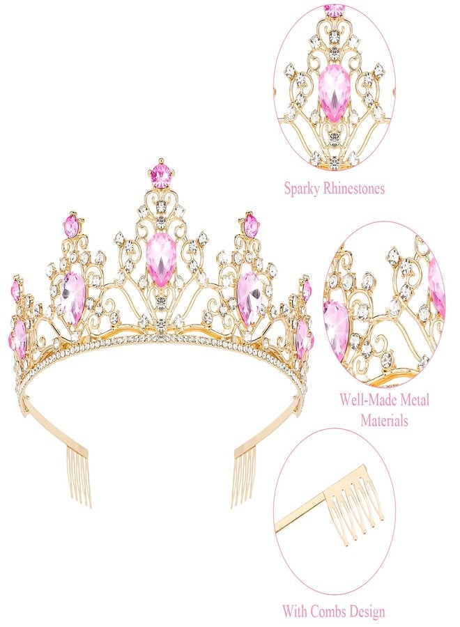 CAVETEE Pink Tiara and Crowns for Women Girls，Princess Tiara Rhinestone Crown Weeding Prom Birthday Queen Crown Headbands Birthday Party Hair Accessories for Girls - Image 2
