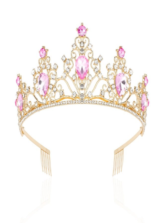 CAVETEE Pink Tiara and Crowns for Women Girls，Princess Tiara Rhinestone Crown Weeding Prom Birthday Queen Crown Headbands Birthday Party Hair Accessories for Girls - Image 1