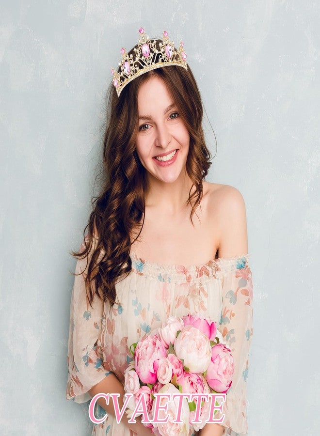 CAVETEE Pink Tiara and Crowns for Women Girls，Princess Tiara Rhinestone Crown Weeding Prom Birthday Queen Crown Headbands Birthday Party Hair Accessories for Girls - Image 3