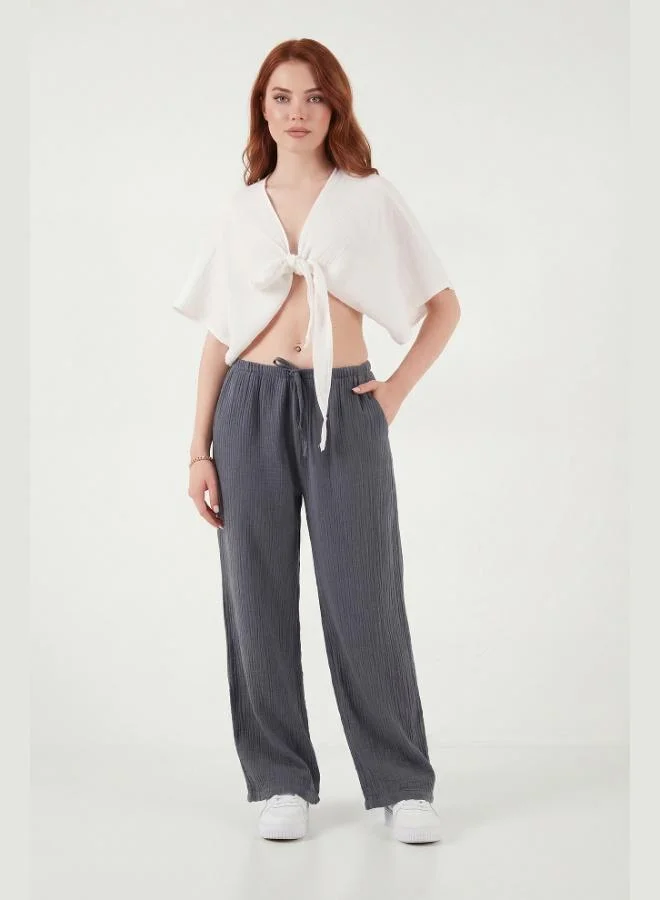 Lela  Lela Cotton Relaxed Fit Wide Leg Muslin Trousers Women's Pants 668YP5502 for Women | Best Price UAE