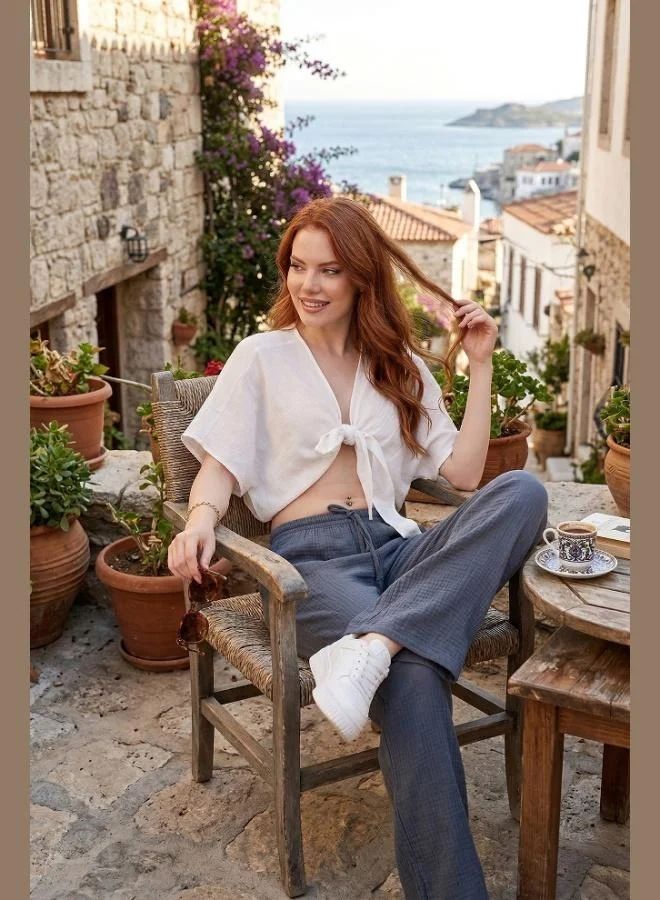 ليلا Lela Cotton Relaxed Fit Wide Leg Muslin Trousers Women's Pants 668YP5502