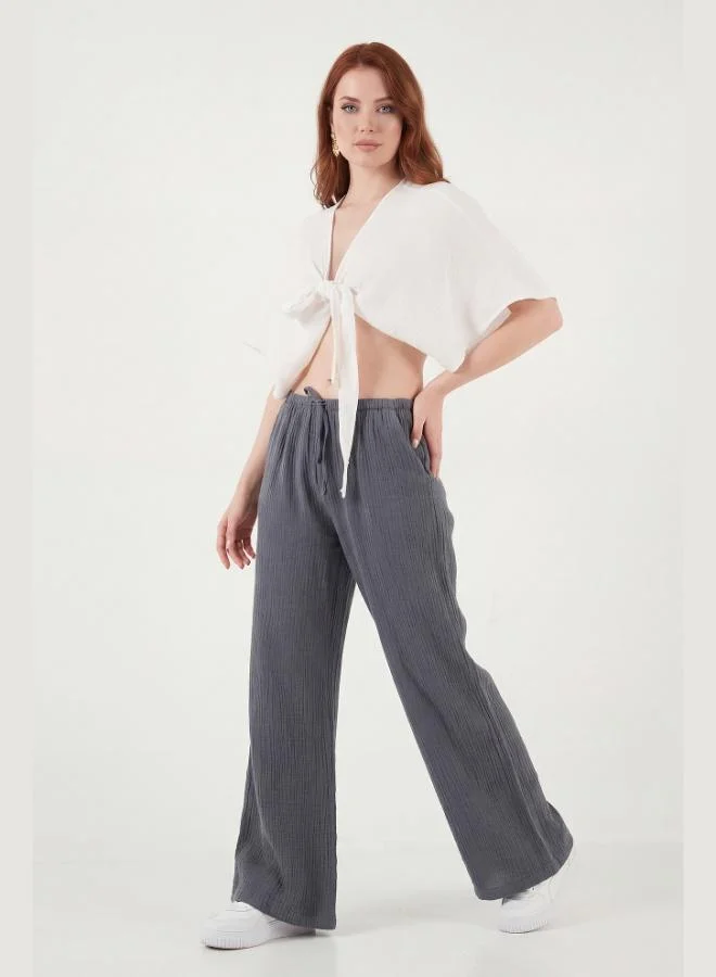 Lela  Lela Cotton Relaxed Fit Wide Leg Muslin Trousers Women's Pants 668YP5502 for Women | Best Price UAE