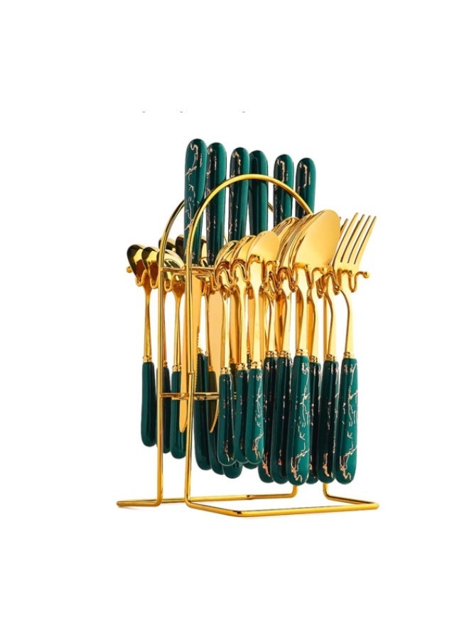 24-Piece Gold-Plated Stainless Steel Flatware Set — Kitchen Utensil & Cutlery Set for 6 — Steak Cutlery Set — Suitable for Home and Restaurant Use - Image 1