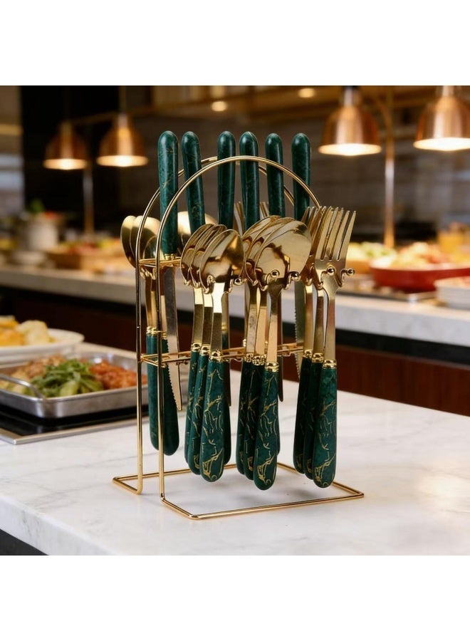 24-Piece Gold-Plated Stainless Steel Flatware Set — Kitchen Utensil & Cutlery Set for 6 — Steak Cutlery Set — Suitable for Home and Restaurant Use - Image 5