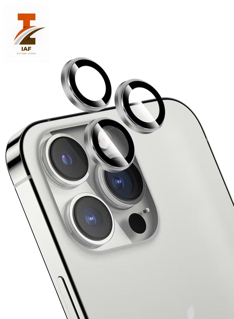 IAF Camera Lens Protector, 9H Tempered Glass, Aluminum Alloy Individual Ring Camera Cover Screen Protector Compatible for iPhone 13 Pro  - SILVER  - Image 1