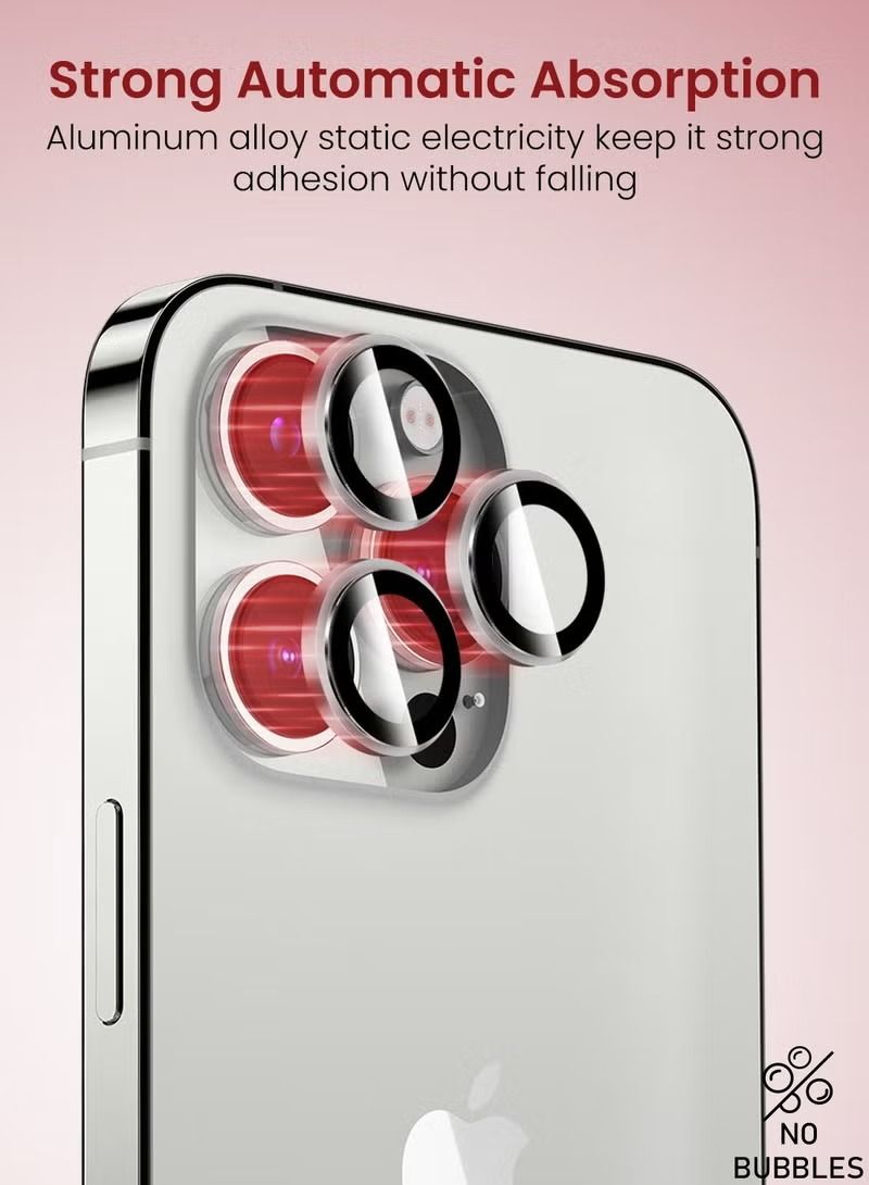 IAF Camera Lens Protector, 9H Tempered Glass, Aluminum Alloy Individual Ring Camera Cover Screen Protector Compatible for iPhone 13 Pro  - SILVER  - Image 2