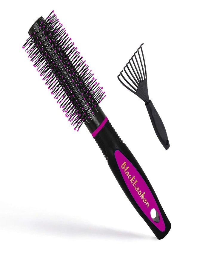 BlackLaoban Round Hair Brush With Brush Cleaner Tool for Blow Drying, Styling, Curling, Straighten with Soft Nylon Bristles for Short or Medium Curly Hairs for Women & Men (Purple) - Image 1