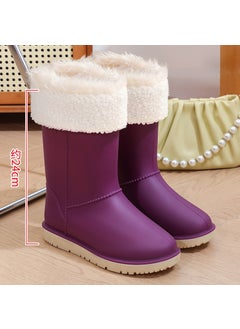 Generic New fashion thickened mid-calf rain boots fleece-lined waterproof womens snow boots non-slip flat warm rain boots womens winter712 snow boots purple velvet cover 712 snow boots purple velvet cover 