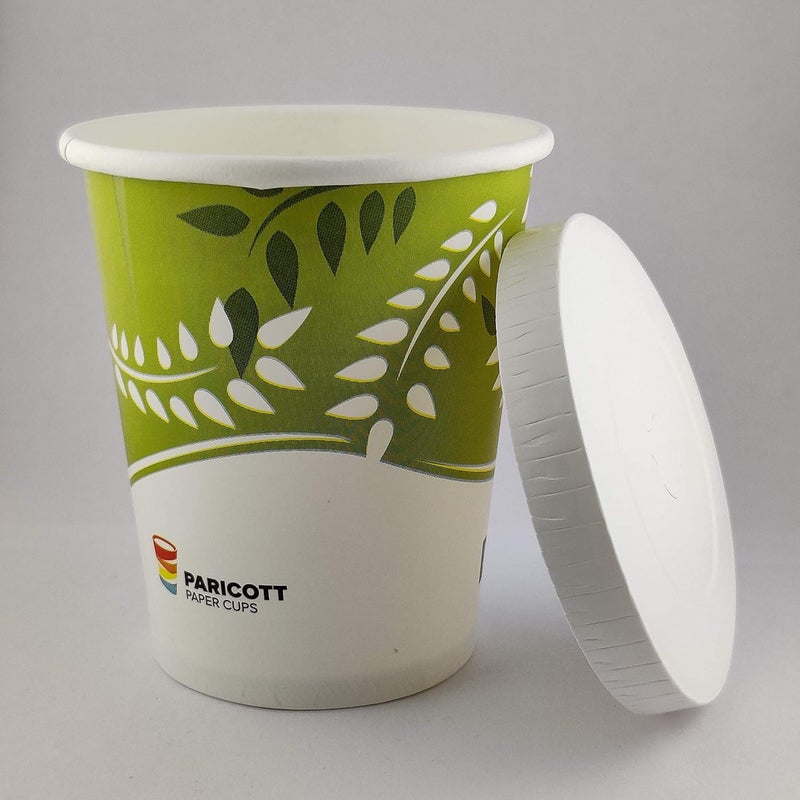 PARICOTT 240ml 8Oz Eco Fresh Printed with Paper Lid Disposable Party Paper Cups for Hot Cold Beverages Pack of 100pcs