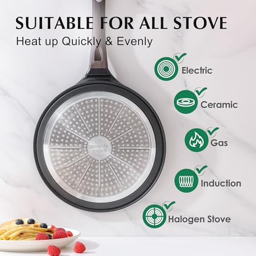 SENSARTE Nonstick Crepe Pan, Swiss Granite Coating Dosa Pan Pancake Flat Skillet Tawa Griddle 10-Inch with Stay-Cool Handle, Induction Compatible (Black) - Image 4