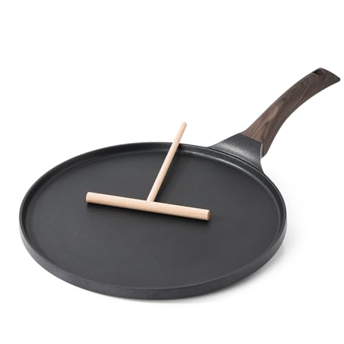 SENSARTE Nonstick Crepe Pan, Swiss Granite Coating Dosa Pan Pancake Flat Skillet Tawa Griddle 10-Inch with Stay-Cool Handle, Induction Compatible (Black) - Image 1