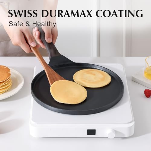 SENSARTE Nonstick Crepe Pan, Swiss Granite Coating Dosa Pan Pancake Flat Skillet Tawa Griddle 10-Inch with Stay-Cool Handle, Induction Compatible (Black) - Image 2