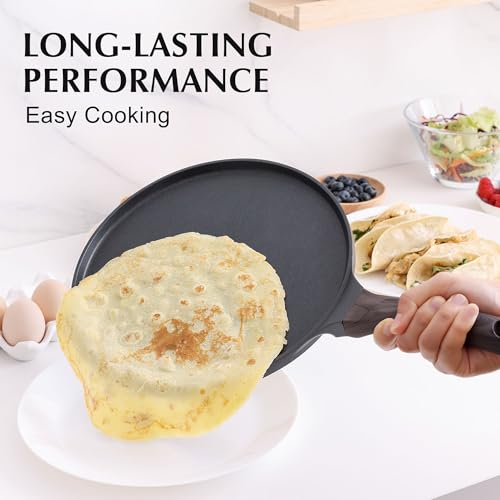 SENSARTE Nonstick Crepe Pan, Swiss Granite Coating Dosa Pan Pancake Flat Skillet Tawa Griddle 10-Inch with Stay-Cool Handle, Induction Compatible (Black) - Image 3