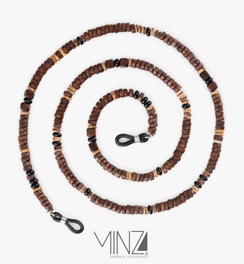 Minza “Bruno” Unisex Eyewear Chain, Natural Wood & Onyx Stone, Handmade Glasses Chain for Sunglasses & Eyeglasses, Minimalist Earth-Tone Eyewear Accessory - Image 5