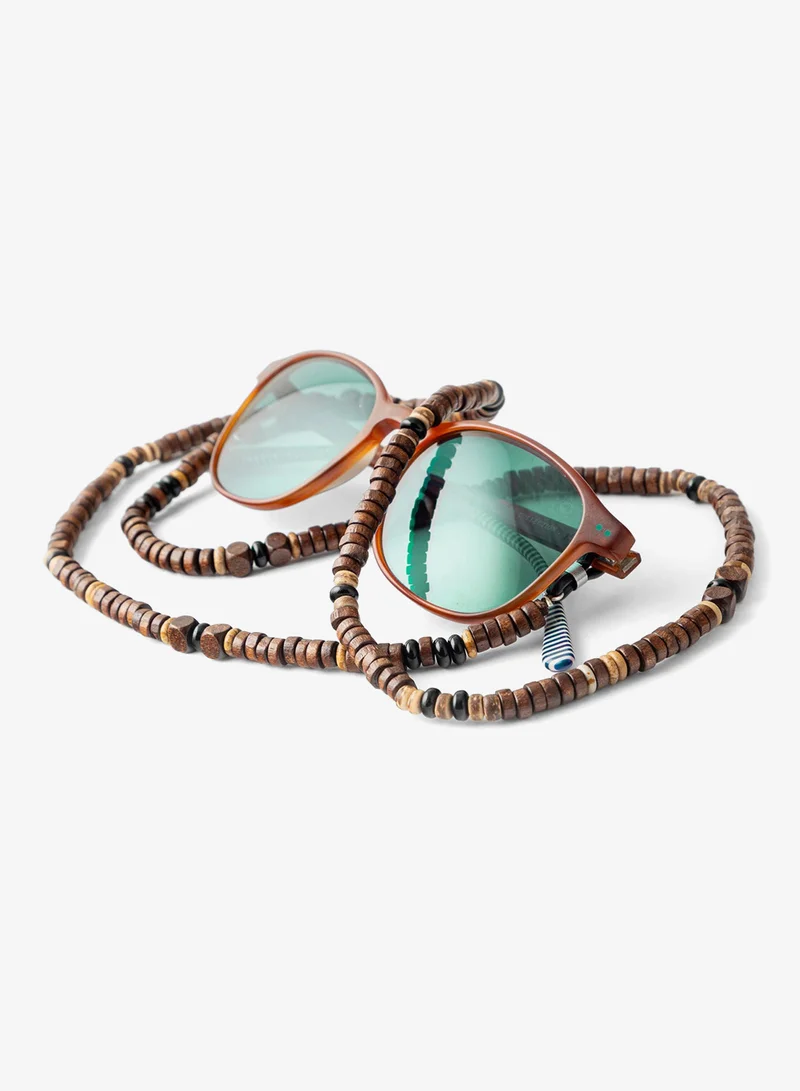 Minza Minza “Bruno” Unisex Eyewear Chain, Natural Wood & Onyx Stone, Handmade Glasses Chain for Sunglasses & Eyeglasses, Minimalist Earth-Tone Eyewear Accessory