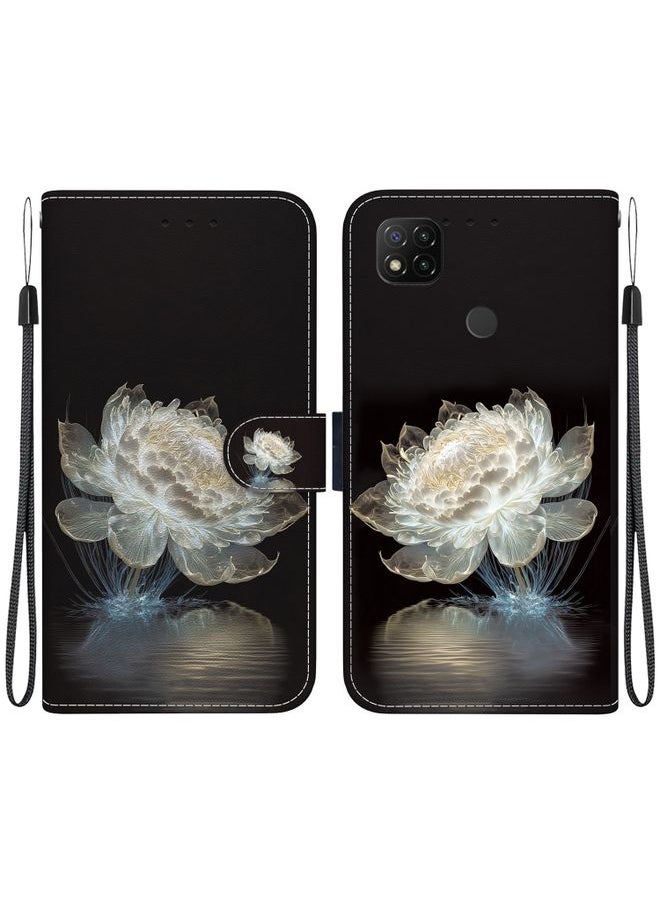 HuHa Case Cover For Xiaomi Redmi 9C Crystal Texture Colored Drawing Leather Phone Case Crystal Peony 