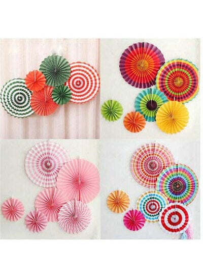 Sage Square Sage Square Paper Fan Party Decoration Set Plain and Printed for Baby Shower Photo Booth Wedding Birthday Party Mix Color Pack of 12  - Image 3