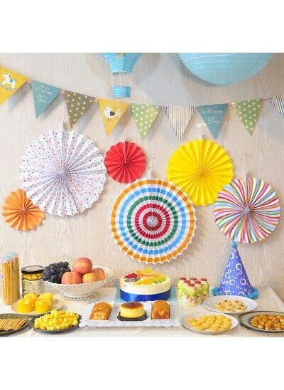 Sage Square Sage Square Paper Fan Party Decoration Set Plain and Printed for Baby Shower Photo Booth Wedding Birthday Party Mix Color Pack of 12  - Image 1