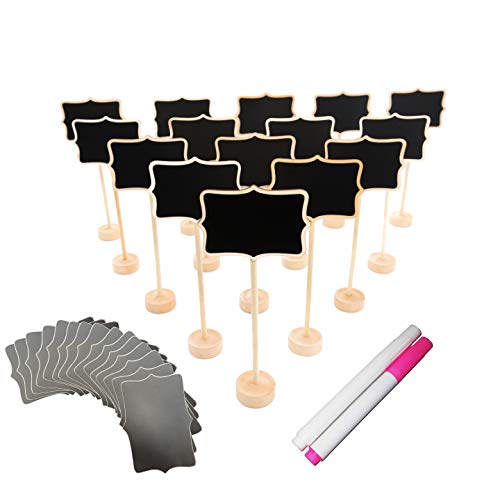 DSTELIN 15 Pack Wood Mini Chalkboard Signs (Water-Based Chalk and Replacement Stickers Are Included) Small Rectangle Chalkboards Blackboard for Weddings, Message Board Signs and Special Event Decorations - Image 1
