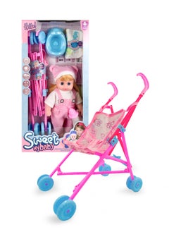 LB Doll Stroller with Baby Doll – Foldable Toy Stroller with Safety Straps & Wheels – Pretend Play for Kids  - Image 3
