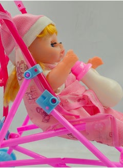 LB Doll Stroller with Baby Doll – Foldable Toy Stroller with Safety Straps & Wheels – Pretend Play for Kids  - Image 2