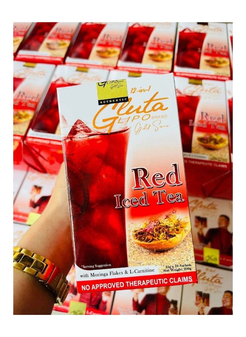 Gluta 12 in 1 Lipo Gold Series Red Iced Tea 10 Sachets  - Image 1