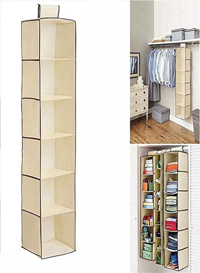 ORiTi 6 Section Hanging Wardrobe Organiser Garment Shelves Clothes Shoe Storage Tidy  - Image 1