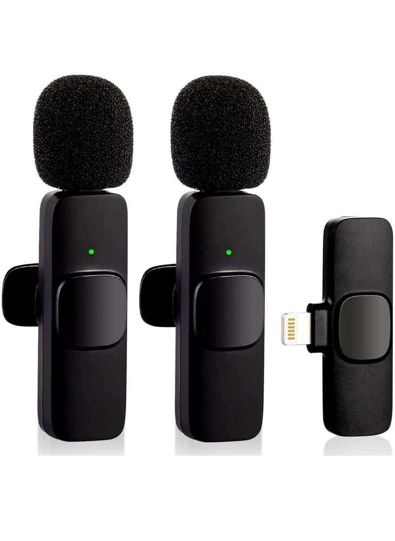 Wireless Microphone for iPhone iPad- Plug-Play Wireless Lavalier Mic with 2 Microphone for Phone Video Recording- Interview- Vlog- Auto Sync and Noise Reduction- 2.4G, Black - Image 1