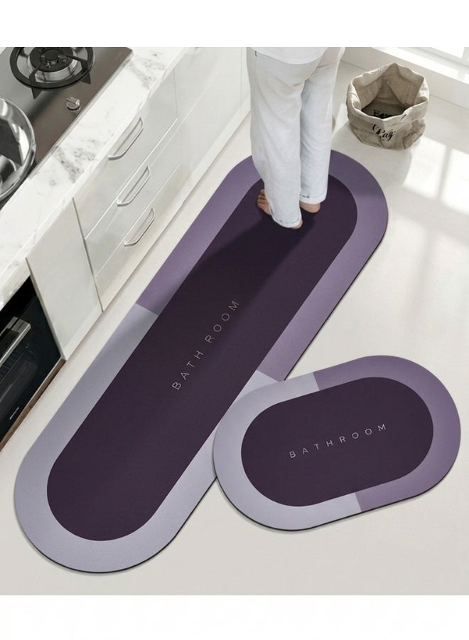 Happy Home Two-piece kitchen and bathroom floor mat set, super absorbent shower mat, washable kitchen and bathroom mat, non-slip diatomaceous earth floor mat for office, laundry room, shower (size 38x57 + 38x116 cm) - Image 1
