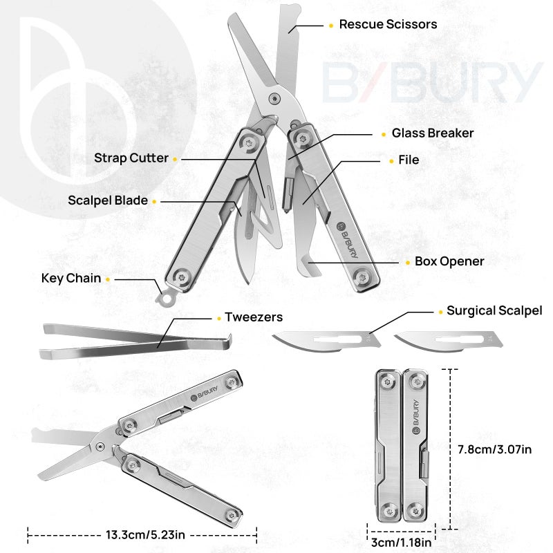BIBURY Mini Multitool BI2052A, 8 in 1 Keychain EDC Scissors w/Window Breaker, Seat Belt Cutter, Bottle Opener for Outdoor Survival, Multi Tool Cool Gadget TSA Approved, Valentines Day Gift for Him - Image 2
