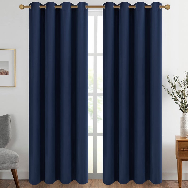 Diraysid Navy Blue Grommet Blackout Curtains for Bedroom Thermal Insulated Room Darkening Curtains Drapes 52 x 95 inch 2 Panels