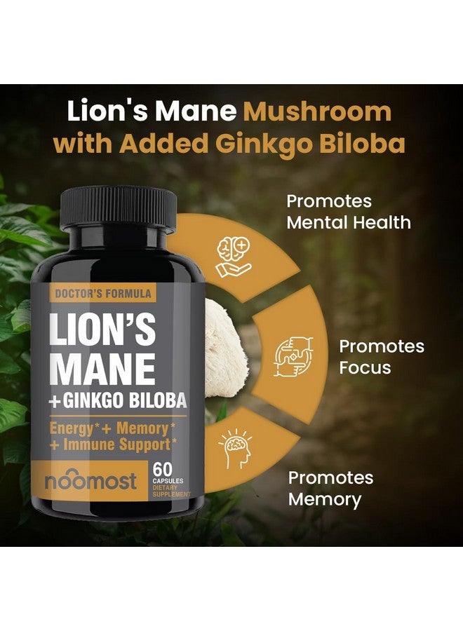 NooMost Lions Mane Supplement Organic Capsules - with Ginkgo Biloba - Cognitive Health, Focus & Memory Support - Natural Superfood for Brain, Energy & Immune Health - 60 Capsules - 2 Month Supply - Image 3