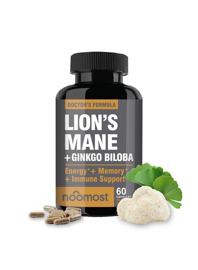 NooMost Lions Mane Supplement Organic Capsules - with Ginkgo Biloba - Cognitive Health, Focus & Memory Support - Natural Superfood for Brain, Energy & Immune Health - 60 Capsules - 2 Month Supply - Image 1