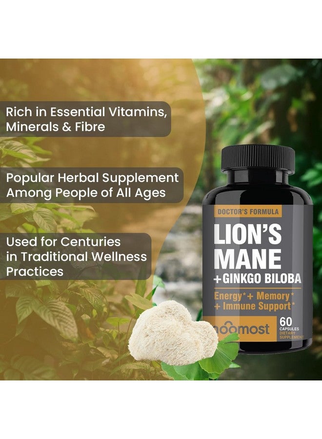 NooMost Lions Mane Supplement Organic Capsules - with Ginkgo Biloba - Cognitive Health, Focus & Memory Support - Natural Superfood for Brain, Energy & Immune Health - 60 Capsules - 2 Month Supply - Image 4