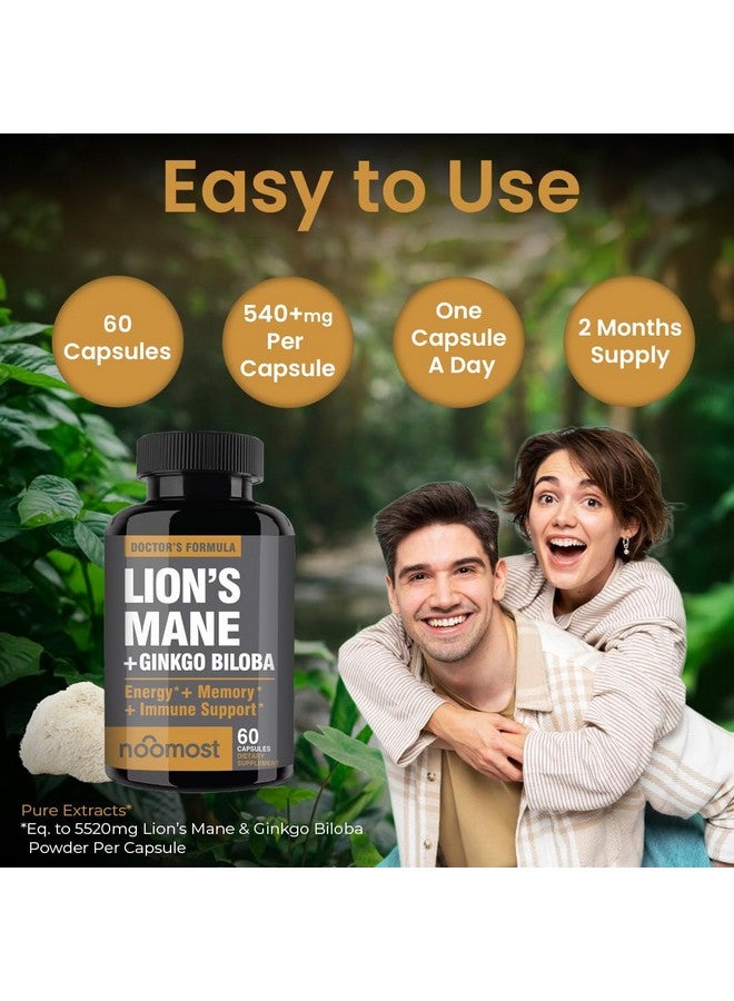 NooMost Lions Mane Supplement Organic Capsules - with Ginkgo Biloba - Cognitive Health, Focus & Memory Support - Natural Superfood for Brain, Energy & Immune Health - 60 Capsules - 2 Month Supply - Image 5