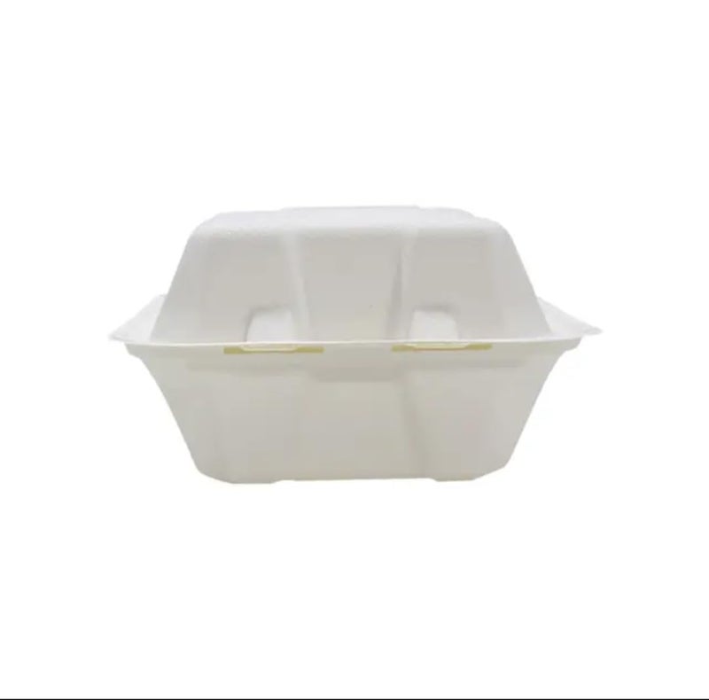 SHOP  SHOPPEE Shop & Shoppee Disposable Square Shape Bento Box with Cover | Biodegradable Sugarcane Fiber | Food Container Clamshell Take Away Box | for Burger, Mini Cakes, Lunch, Cake Box(6*6 inch, 25 pcs, White) - Image 4
