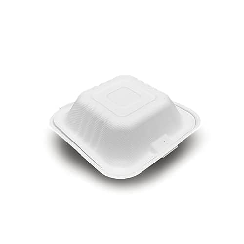 SHOP  SHOPPEE Shop & Shoppee Disposable Square Shape Bento Box with Cover | Biodegradable Sugarcane Fiber | Food Container Clamshell Take Away Box | for Burger, Mini Cakes, Lunch, Cake Box(6*6 inch, 25 pcs, White) - Image 2