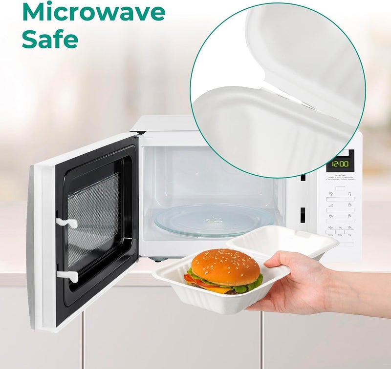 SHOP  SHOPPEE Shop & Shoppee Disposable Square Shape Bento Box with Cover | Biodegradable Sugarcane Fiber | Food Container Clamshell Take Away Box | for Burger, Mini Cakes, Lunch, Cake Box(6*6 inch, 25 pcs, White) - Image 5