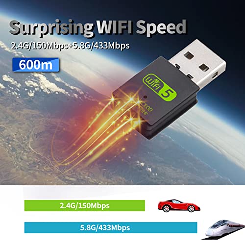 RUIZHI USB WiFi, 600Mbps Dual Band 2.4G/5.8GHz PC Adapter, Bluetooth 4.2 Dongle Card for Laptop Windows 11/10/8/8.1/7/Xp, Mac 10.9-1015 - Image 2