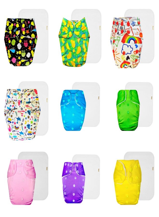 Dumbledo Premium Cloth Diaper with Cotton Insert (Pack of 9) | Soft & Gentle | Reusable & Washable | Adjustable Snaps | Ideal for Toddlers | 3 Months - 3 Years | Unisex Baby - Image 1