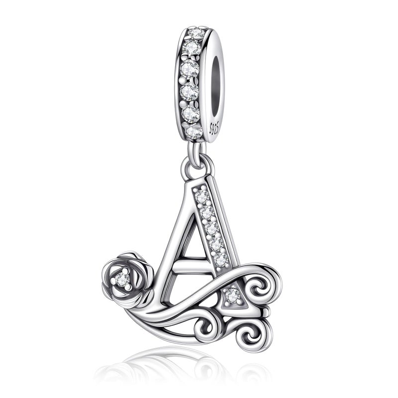 HappyStar 925 Sterling Silver Letter Charms for Bracelets Rose Alphabet Initial Dangle Pendants Fit for Pandora Charms Bracelet Charms Beads Jewelry Gifts for Women