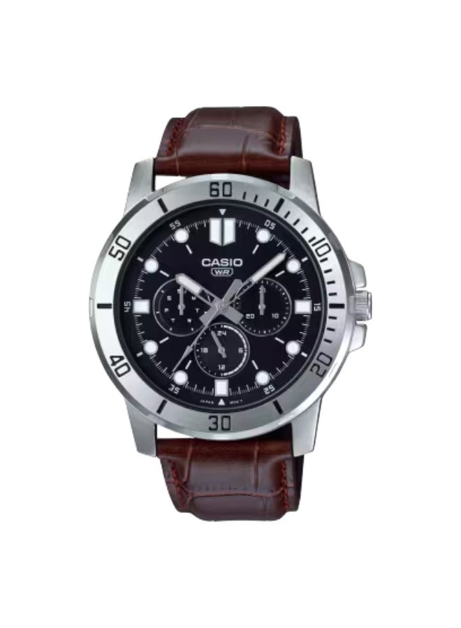 Casio MTP-VD300L-1EUDF Men’s Analog Quartz Multifunction Watch with Black Dial & Genuine Leather Strap – Day, Date & 24-Hour Sub-Dials – 50M Water Resistant Classic Casio Business & Casual Watch for Men - Image 1