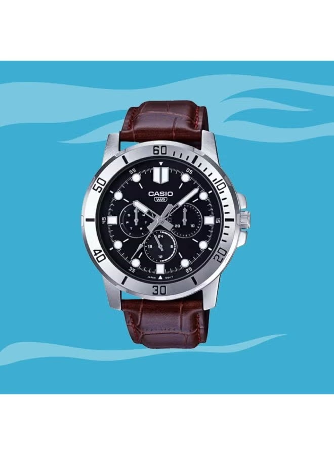 Casio MTP-VD300L-1EUDF Men’s Analog Quartz Multifunction Watch with Black Dial & Genuine Leather Strap – Day, Date & 24-Hour Sub-Dials – 50M Water Resistant Classic Casio Business & Casual Watch for Men - Image 2
