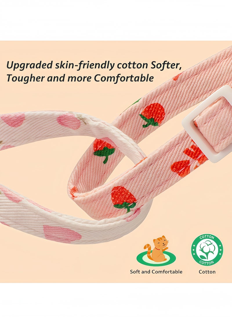 2 Pack Cotton Breakaway Cat Collar Pink Strawberries and White Heart Shaped Pendant Cute Kitten Cat Collar with Bell - Image 4